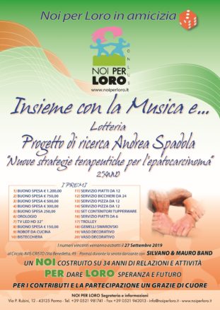 Locandina lotteria solidale 2019 Noi per Loro Parma